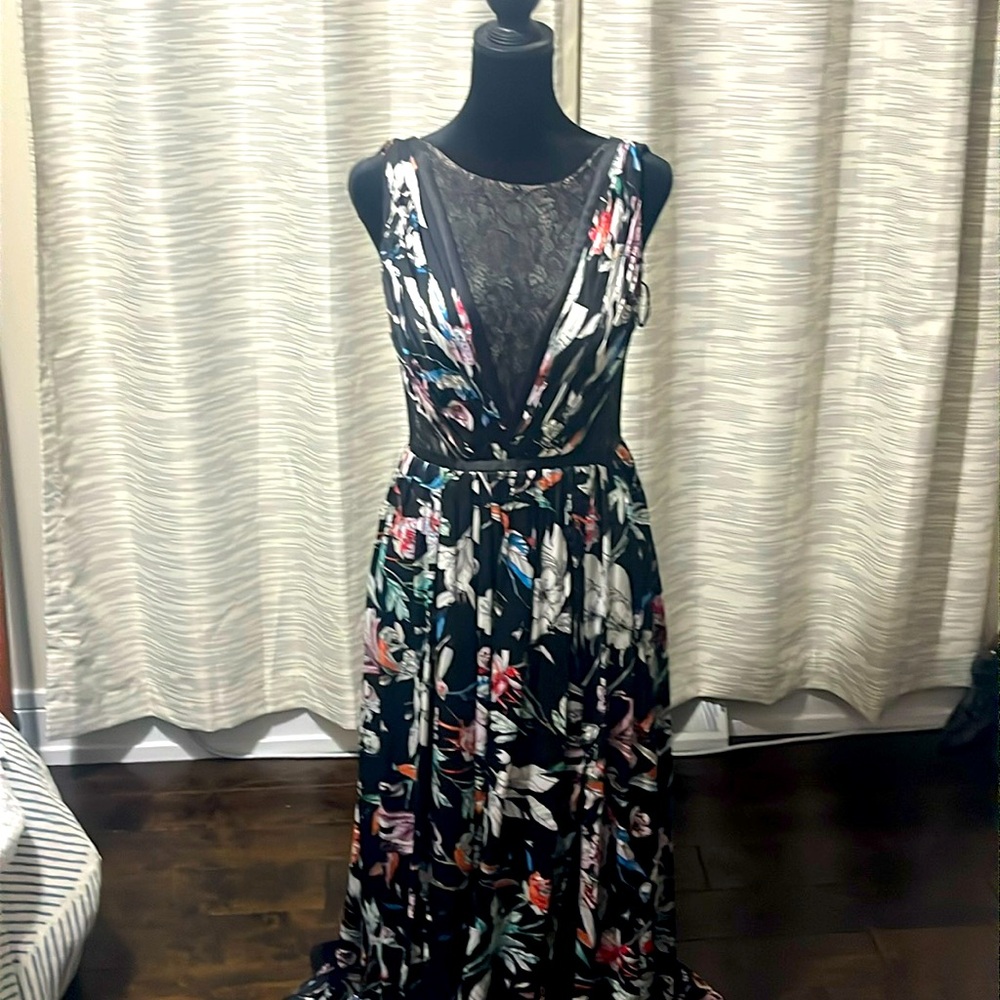 Black formal satin chiffon gown